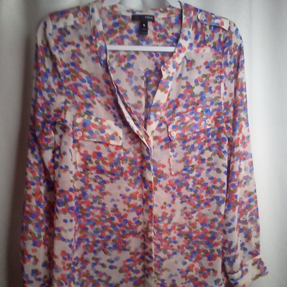 Aqua Shirt Women S Sheer Button Up Long Sleeve Floral Red Blue White